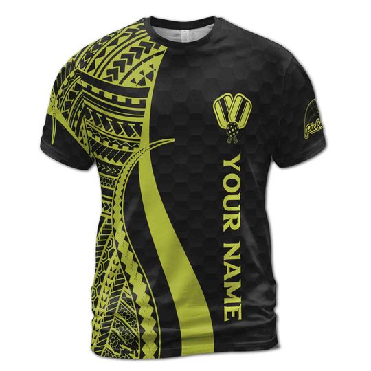 Customized Name Pickleball Paddle Tribal Pattern 3D T-Shirt