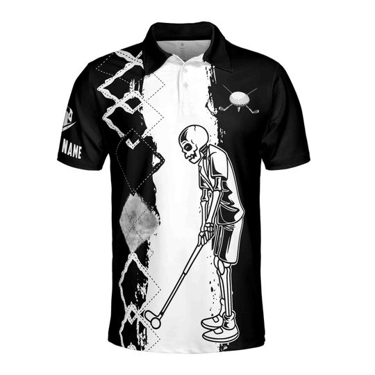 Customize Black And White Skull Golfing Men's Polo Shirt