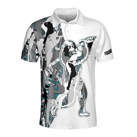 Custom Name Grey Bigfoot Golf Men's Polo Shirt
