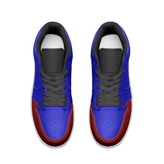 Blue & Red Leather Low Top Sneakers - Unisex Basketball Shoes