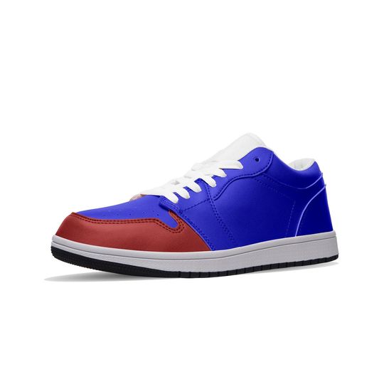 Blue & Red Leather Low Top Sneakers - Unisex Basketball Shoes