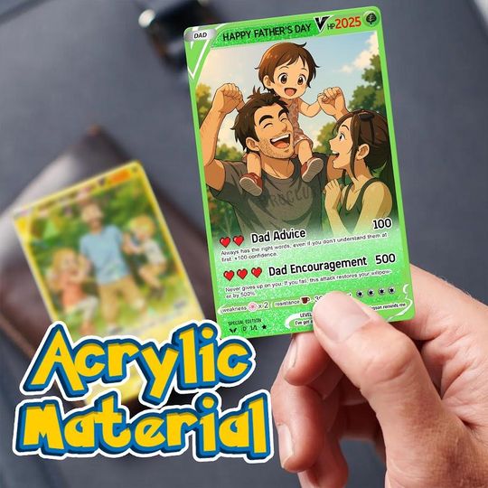 Personalized Fathers Day Gift, Anime Trading Card Style Photo Acrylic Plaque, Gamer Dad Gift from Kid, Custom New Dad or Husband Gift