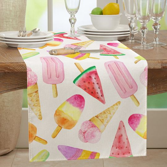 Watercolor Ice Cream Table Runner, Summer Table Decor, Cute Seasonal Table Runner