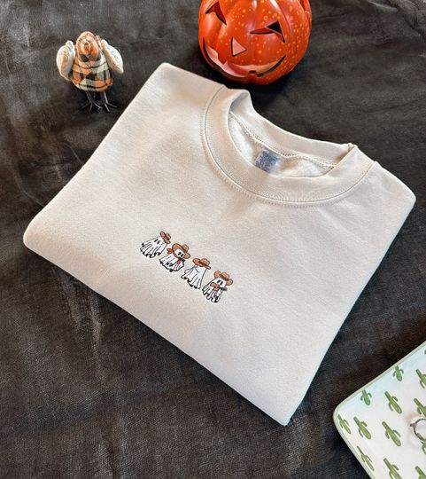 Subtle Halloween Embroidered Crewneck Halloween Sweatshirt Cowboy Ghost Sweatshirt