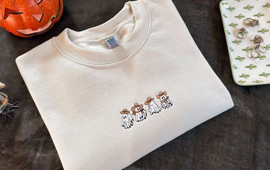Subtle Halloween Embroidered Crewneck Halloween Sweatshirt Cowboy Ghost Sweatshirt