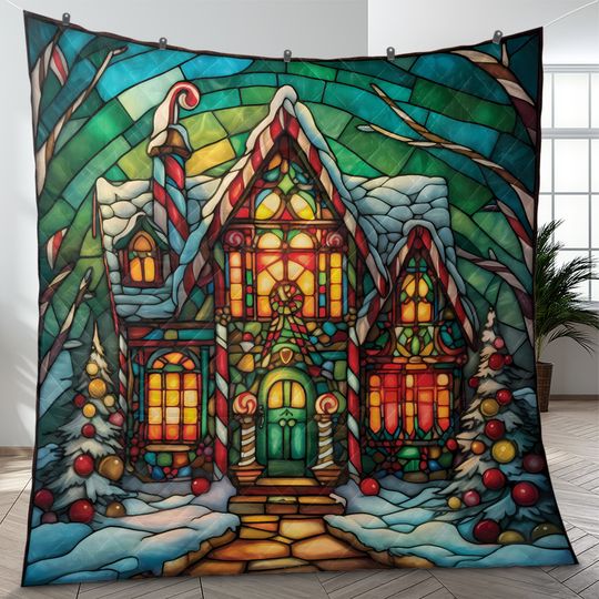 Vintage Gingerbread House Christmas Quilt Bedding Set
