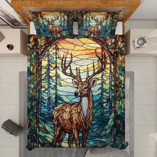 Vintage Reindeer Quilt Bedding Set: Christmas Cabin Decor