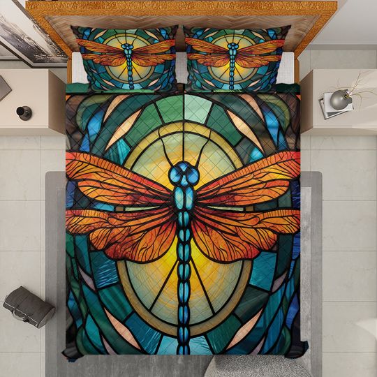 Vintage Dragonfly Quilt Bedding Set: Retro Christmas Blanket