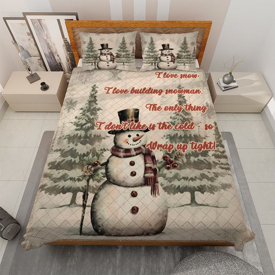 Vintage Snowman Christmas Quilt Bedding Set: Holiday Decor