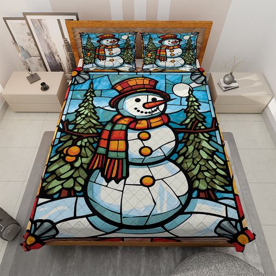 Snowman Christmas Quilt Bedding Set: Retro Holiday Decor