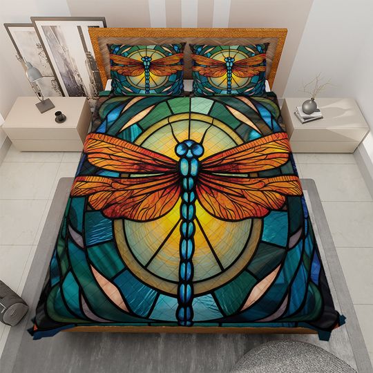 Vintage Dragonfly Quilt Bedding Set: Retro Christmas Blanket