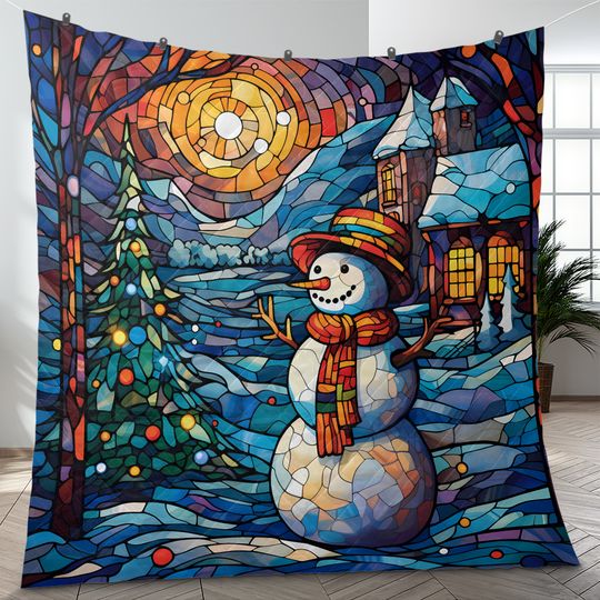 Vintage Snowman Quilt Bedding Set: Starry Night Christmas Decor