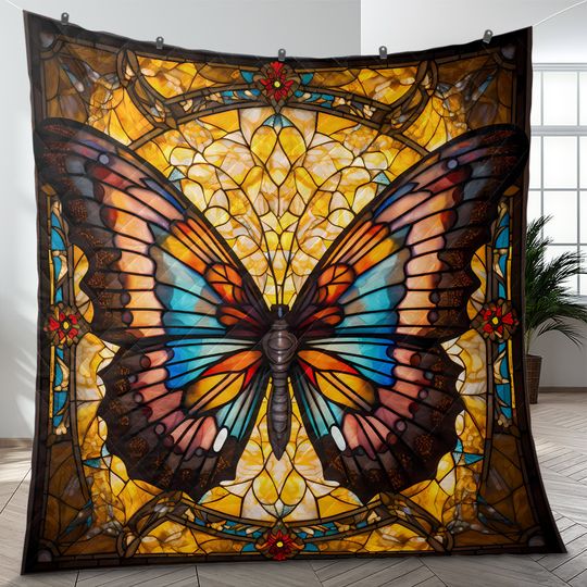Retro Butterfly Quilt Bedding Set: Colorful Quilt Blanket