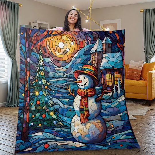 Vintage Snowman Quilt Bedding Set: Starry Night Christmas Decor