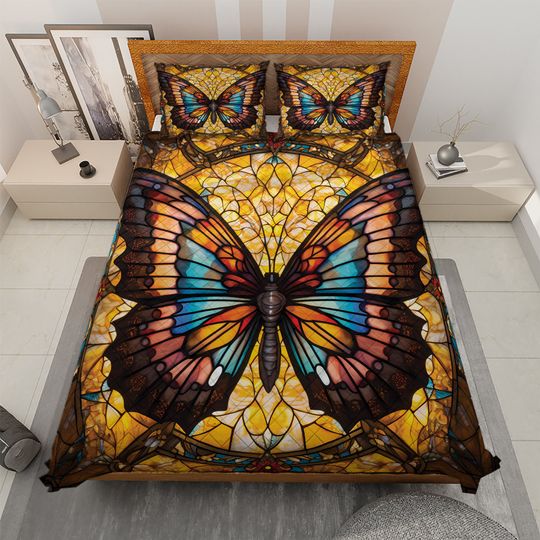 Retro Butterfly Quilt Bedding Set: Colorful Quilt Blanket