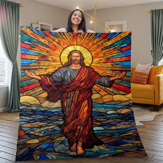 Retro Jesus Christ Quilt Bedding Set: Vintage Christian Decor