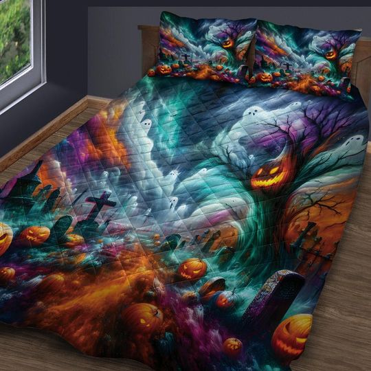 Halloween Bedding Set: Pumpkin Ghost, Starry Night Quilt, Spooky Decor