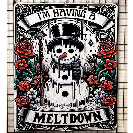 Vintage Snowman Quilt Bedding Set: Christmas Cottagecore Blanket