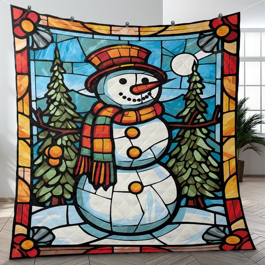 Snowman Christmas Quilt Bedding Set: Retro Holiday Decor