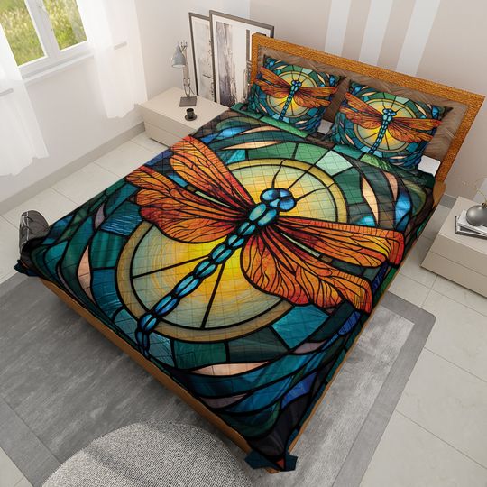 Vintage Dragonfly Quilt Bedding Set: Retro Christmas Blanket