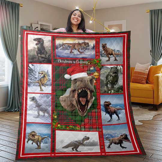Vintage Dinosaur Christmas Quilt Bedding Set