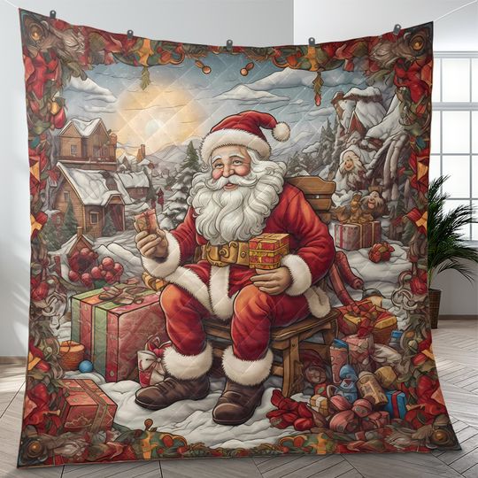 Vintage Santa Claus Christmas Quilt Bedding Set: Retro Holiday Decor