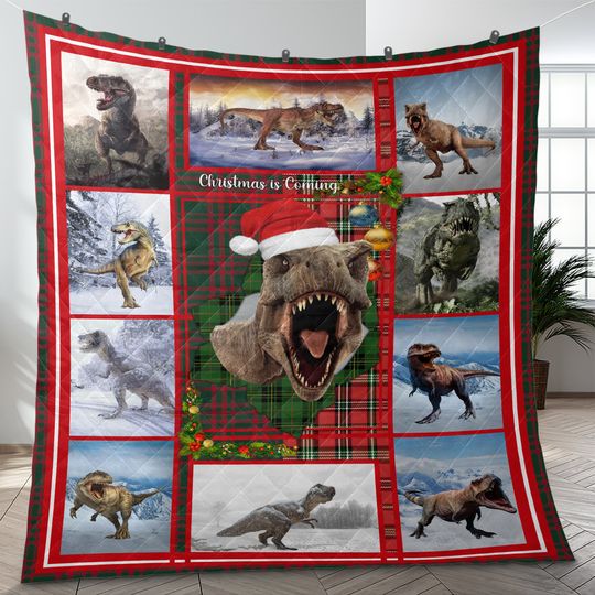 Vintage Dinosaur Christmas Quilt Bedding Set