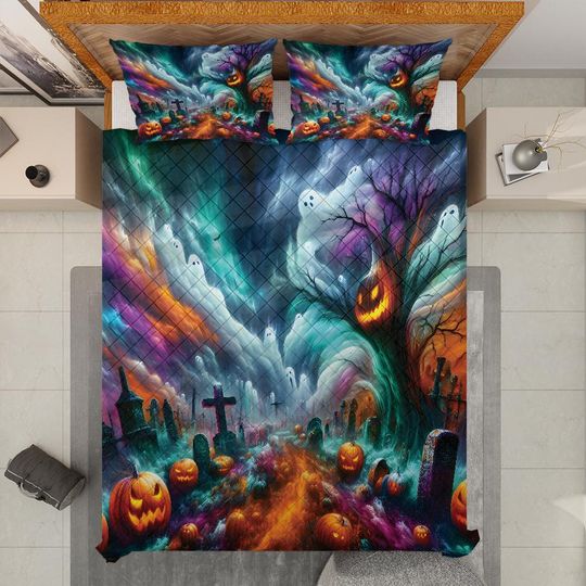 Halloween Bedding Set: Pumpkin Ghost, Starry Night Quilt, Spooky Decor