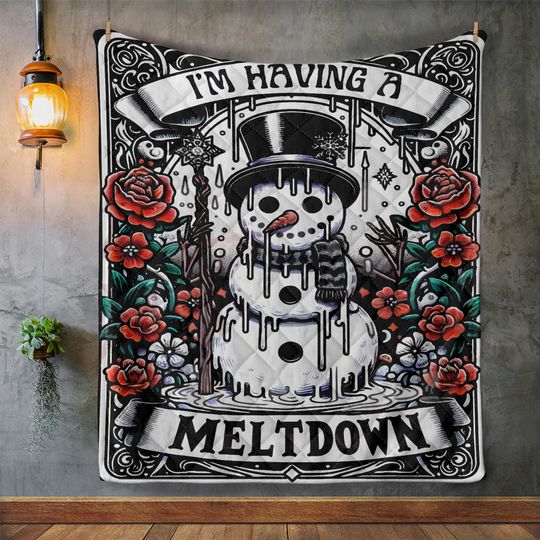 Vintage Snowman Quilt Bedding Set: Christmas Cottagecore Blanket