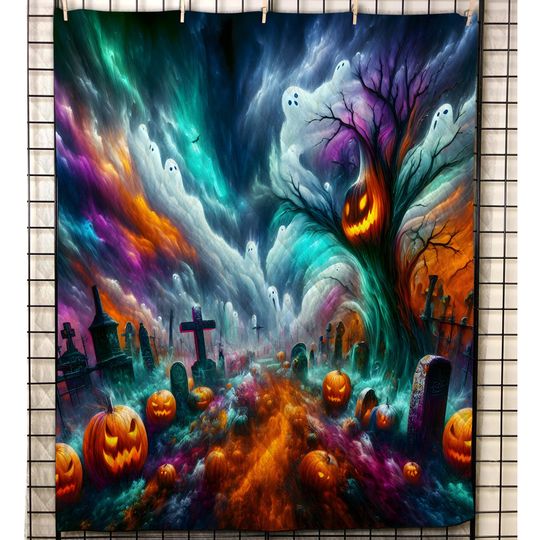 Halloween Bedding Set: Pumpkin Ghost, Starry Night Quilt, Spooky Decor