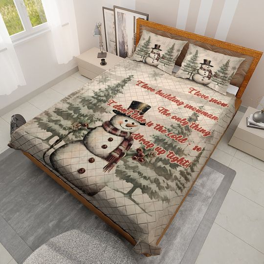 Vintage Snowman Christmas Quilt Bedding Set: Holiday Decor