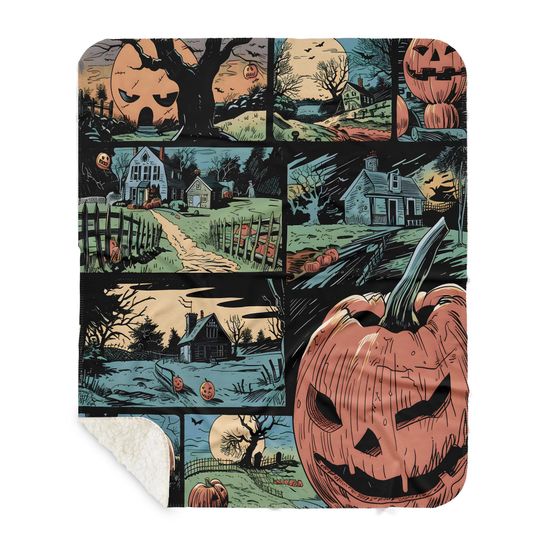 Retro Comic Jack-o'-lantern Halloween Woven Throw Blanket