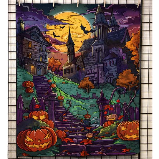 Vintage Halloween Town Quilt Bedding Set: Retro Pumpkin Blanket