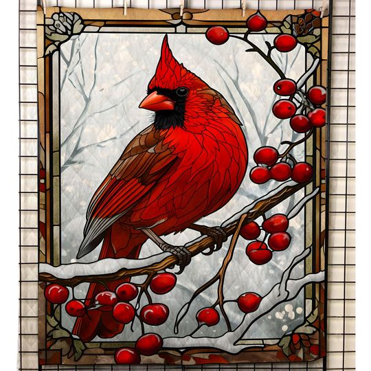 Vintage Cardinal Bird Christmas Quilt Bedding Set: Cottagecore Decoration