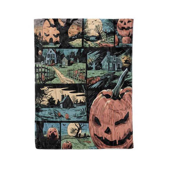 Retro Comic Jack-o'-lantern Halloween Woven Throw Blanket