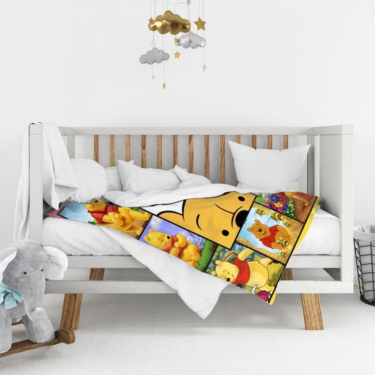 Custom Name Winnie The Pooh Baby Blanket, Personalized Disney Birthday Blanket Gifts, Disney Pooh and Friends Blanket, Kids Blanket JBUD28