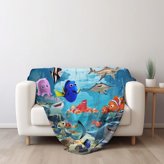 Personalized Watercolor Disney Finding Nemo Blanket, Custom Name Pixar Finding Dory Blanket