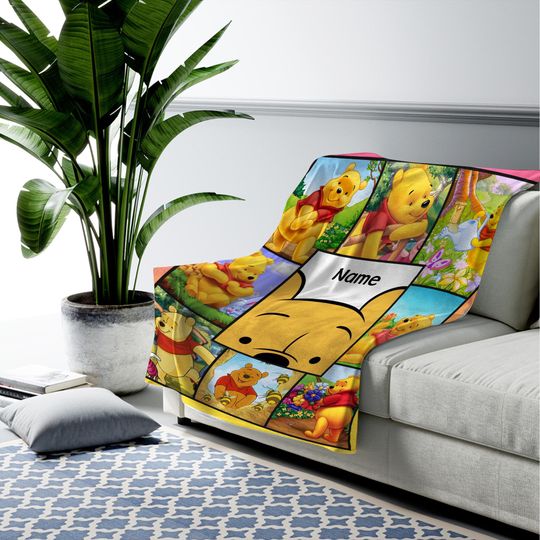 Custom Name Winnie The Pooh Baby Blanket, Personalized Disney Birthday Blanket Gifts, Disney Pooh and Friends Blanket, Kids Blanket JBUD28