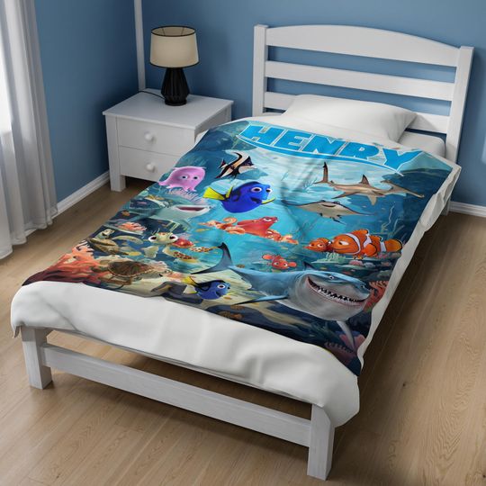 Personalized Watercolor Disney Finding Nemo Blanket, Custom Name Pixar Finding Dory Blanket