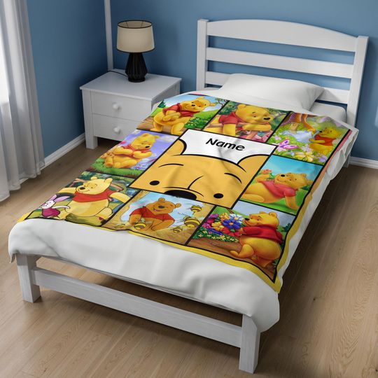 Custom Name Winnie The Pooh Baby Blanket, Personalized Disney Birthday Blanket Gifts, Disney Pooh and Friends Blanket, Kids Blanket JBUD28