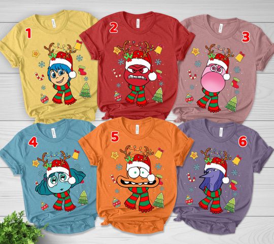 Disney Inside Out Characters Christmas T-Shirt, Santa Reindeer xmas Light Shirt