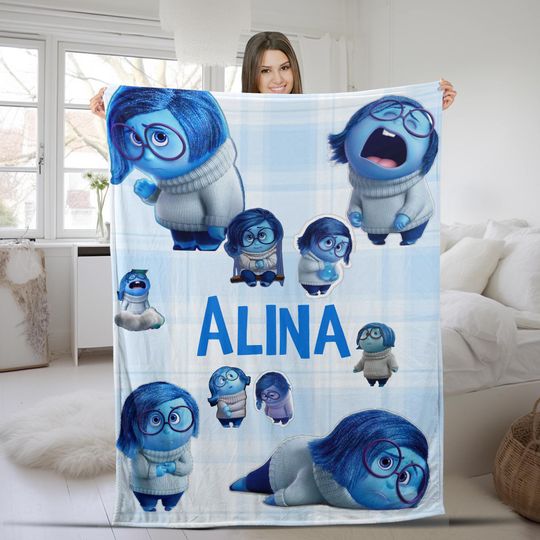 Personalized Inside Out 2 Characters Blanket, Custom Name Characters Sadness Anxiety Envy Anger Ennui Embarrassment Blankets