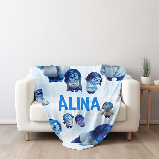Personalized Inside Out 2 Characters Blanket, Custom Name Characters Sadness Anxiety Envy Anger Ennui Embarrassment Blankets