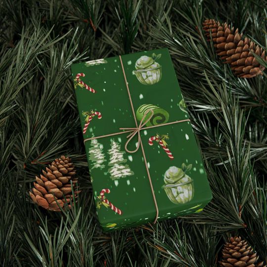 Matcha Dessert Matcha Christmas Wrapping Papers | Holiday Dessert Pattern