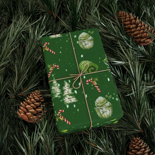Matcha Dessert Matcha Christmas Wrapping Papers | Holiday Dessert Pattern