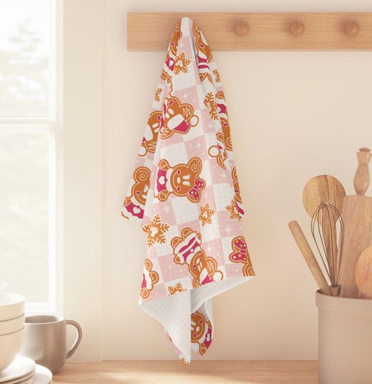 Mickey Minnie Gingerbread Christmas Holiday Cotton Tea Towel for Kitchen Decor