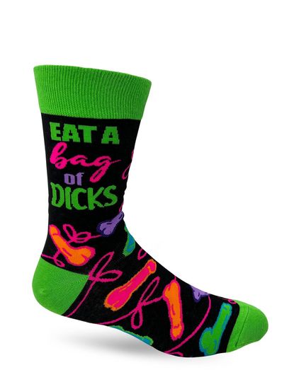 Eat A Bag Of Dicks Men's Novelty Crew Socks | Swear Word Socks | Funny Phrases Socks for Men | Funny Gift for Him | Inappropriate Rude Socks