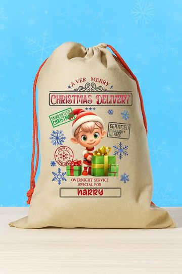 Personalized Santa Sack | Elf Design Christmas Gift Bag
