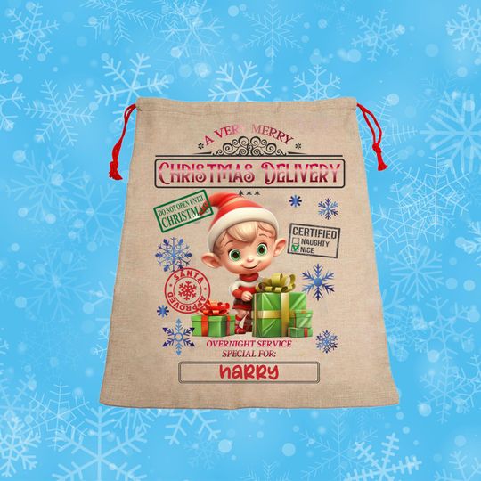 Personalized Santa Sack | Elf Design Christmas Gift Bag