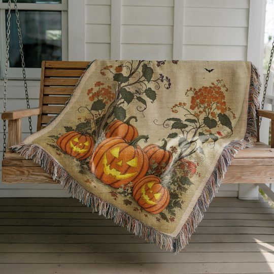 Spooky Pumpkins Woven  Blanket: Gothic Halloween Decor